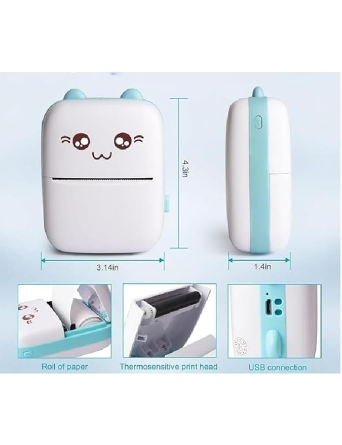 Mini Thermal Printer | Inkless Sticker Printer | USB APP Control Inkless Printer | Wireless Mini Pocket Printer for Labels, Stickers, Photos, Bookmarks, Cards, White
